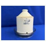 VINTAGE CHICKEN CROCK WITH GLASS STAND FOR WATER