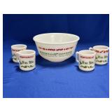 ANCHOR HOCKING EGG NOG BOWL & (4) CUPS