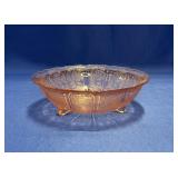 ETCHED PINK FLORAL FOOTED DISH APPROX 10" X 10.5"