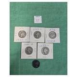(6) WASHINGTON SILVER QUARTERS: 1932, (2)1939-S,