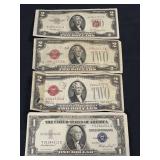 1935-E ONE DOLLAR SILVER CERTIFICATE & (3) RED