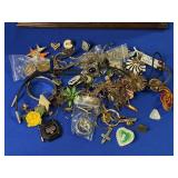 WOODEN JEWELRY BOX LOADED WITH COSTUME JEWELRY