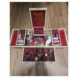 CREAM JEWELRY BOX: COSTUME JEWELRY: RINGS, EARRING