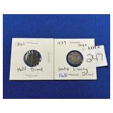 1839 SEATED LIBERTY HALF DIME & 1861 HALF DIME