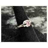 2.4G STERLING SILVER RING W/PINK STONE SIZE 6.75