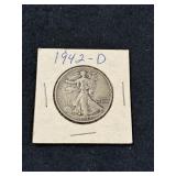 1942-D WALKING LIBERTY SILVER HALF DOLLAR