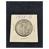 1936-D WALKING LIBERTY SILVER HALF DOLLAR