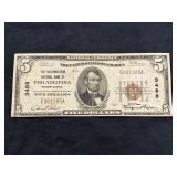 $5.00 NATIONAL BANK OF PHILADELPHIA SERIES 1929