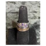 10.3G STERLING SILVER RING W/ BANDS & PURPLE