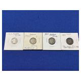 (4) BARBER SILVER DIMES: 1907, (2) 1909 & 1911