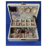 LIGHT BLUE JEWLERY BOX WITH BRACELETS, RINGS,