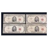 (4) RED SEAL $5.00 CERTIFICATES SERIES 1963