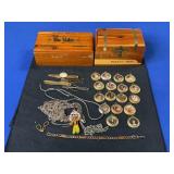SMALL WOODEN BOXES: TIE CLIPS, PORTRAIT PENDANTS,