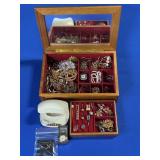 WOODEN JEWELRY BOX WITH COSTUME JEWELRY: EMPTY