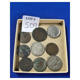 (9) LOOSE COINS: BUFFALO NICKEL, V NICKEL, INDIAN