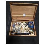WOODEN JEWELRY BOX: COSTUME JEWELRY NECKLACES &