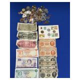 MIXED FOREIGN CURRENCY AND COINS