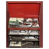 RED (3) DRAWER METAL TOOLBOX WITH MOSTLY CRAFTSMAN
