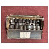 VINTAGE METAL TOOLBOX FILLED WITH LARGE SOCKETS