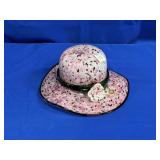 PINK AND GREEN ART GLASS LADIES HAT W/ FLOWER