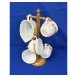 BUTTERFLY GOLD PYREX COFFEE CUPS & CREAMER ON