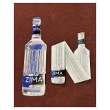 (2) ZIMA CLEAR MALT TIN SIGNS BOTTLE MEASURES