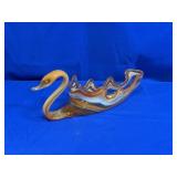 CLEAR ART GLASS SWAN W/ ORANGE & WHITE SWIRL