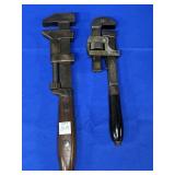 (2) MONKEY WRENCHES W/ WOODEN HANDLES INCLUDING