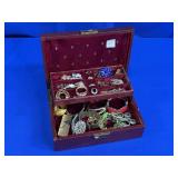JEWELRY BOX FILLED W/ COSTUME JEWELRY INCLUDING