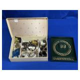 JEWELRY BOX FILLED W/ COSTUME JEWELRY &