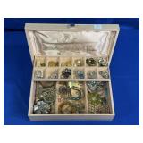 JEWELRY BOX FILLED W/ COSTUME JEWELRY INCLUDING