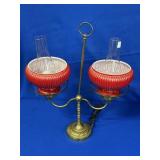 ART DECO RED GLASS GLOBE ELECTRIC LAMP WITH BRASS
