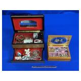(2) WOODEN JEWELRY BOXES FILLED W/ COSTUME JEWELRY