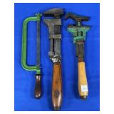 BEMIS & CALL CO. WOOD HANDLE MONKEY WRENCH, PIPE