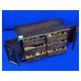 WOODEN JEWELRY BOX W/ COSTUME JEWELRY INCLUDING