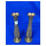 (PAIR) GOLD COLORED BUD VASES (UNMARKED) 10"