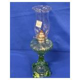 GREEN GLASS OIL LAMP UNMARKED APPROX 15"