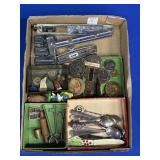 JUNK DRAWER LOT: SOUVENIR MINI SPOONS, CAR TAGS,