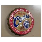 ORIGINAL COORS BEER TIN METAL BEER CAP SIGN APPROX