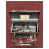 SEARS CRAFTSMAN GRAY METAL TOOLBOX WITH TOOLS