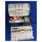 PLANO BLUE & GRAY PLASTIC TACKLEBOX STUFFED WITH