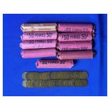 (10 ROLLS) $5 FV - WHEAT PENNIES