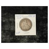 1858 SEATED LIBERTY SILVER HALF DOLLAR (VF)