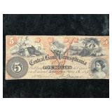 1858 $5 CENTRAL BANK NOTE HOLLIDAYSBURG, PA