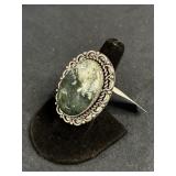 GERMAN SILVER MOSS AGATE RING SIZE 7