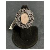 GERMAN SILVER ROSE QUARTZ RING SIZE 6