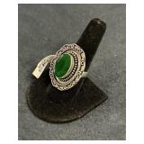 GERMAN SILVER GREEN EMERALD STYLE STONE RING SIZE