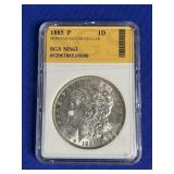 SGS GRADED MS 63 1885 P MORGAN SILVER DOLLAR