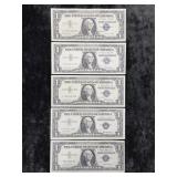 (5) $1.00 SILVER CERTIFICATE STAR NOTES US FEDERAL