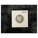 1892 BARBER SILVER QUARTER